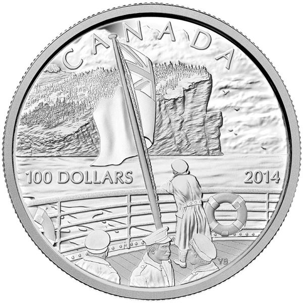 2014 $100 Declaration of the First World War, 100th Anniversary - Pure Silver Coin.  Some residue on