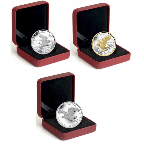 2014 $20 Bald Eagle - Pure Silver Coin, 2014 $20 Perched Bald Eagle - Pure Silver Coin, 2014 $5 Bald