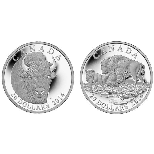 2014 $20 The Bison: A Portrait & The Bison: A Family at Rest - Lot of 2 Pure Silver Coins.  Tax Exem