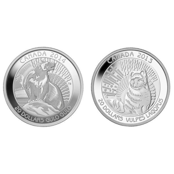 2014 $20 The Wolverine & The Arctic - Lot of 2 Pure Silver Coins.  Tax Exempt.