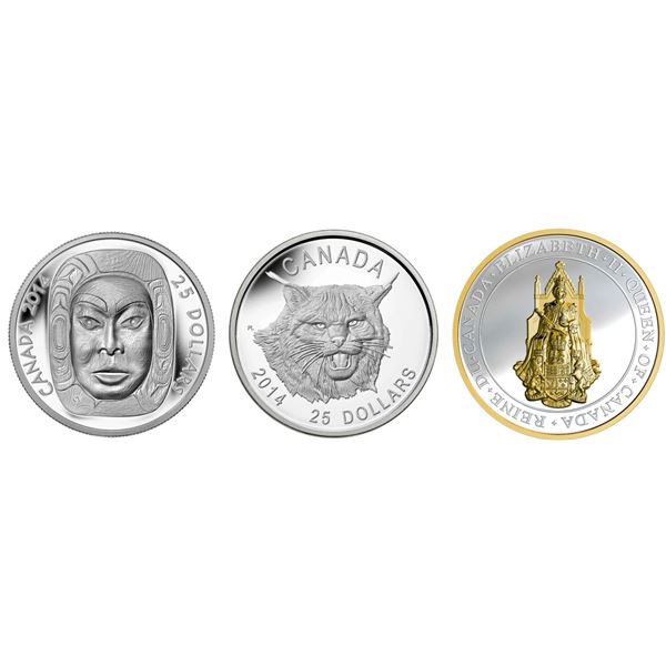 2014 $25 The Fierce Canadian Lynx - Ultra High Relief, Matriarch Moon Mask & 2017 $25 Great Seal of 