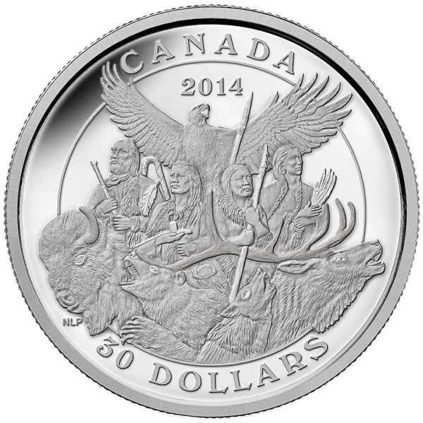 2014 $30 Canadian Monuments: National Aboriginal Veterans Monument - Pure Silver Coin.  Tax Exempt.