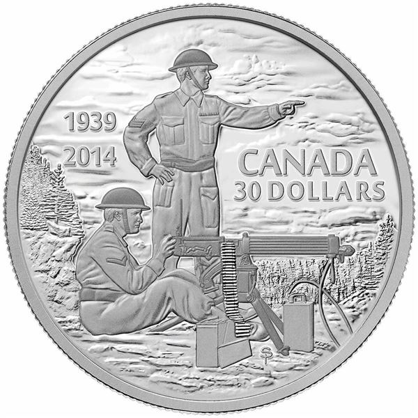 2014 $30 Declaration of the Second World War, 75th Anniversary - Pure Silver Coin.  Tax Exempt.