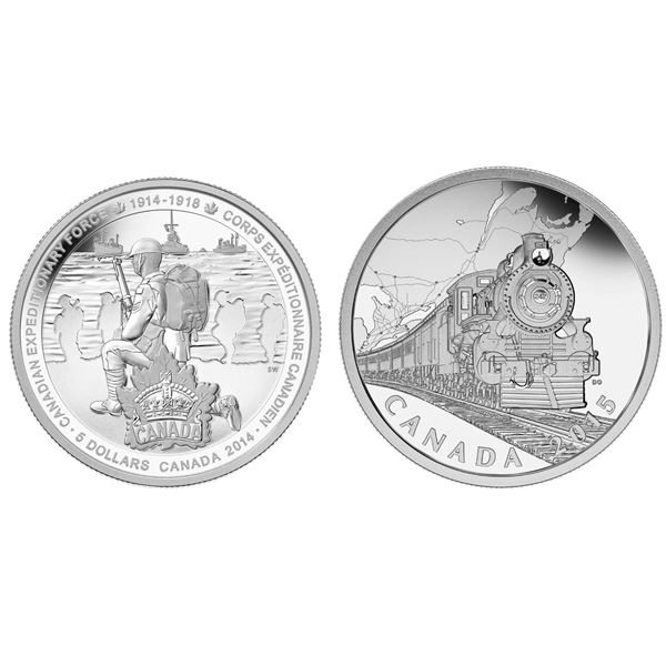 2014 $5 Canadian Expeditionary Force & 2015 $20 The Canadian Home Front: Transcontinental Railroad -