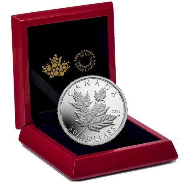 2014 $50 Maple Leaves - Pure Silver Coin.  No outter box.  Tax Exempt.