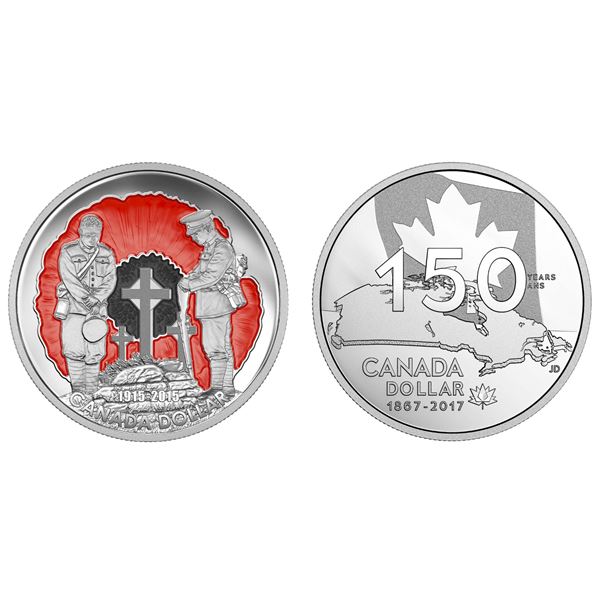 2015 $1 In Flanders Fields, 100th Anniversary - Limited Edition & 2017 $1 Our Home and Native Land -