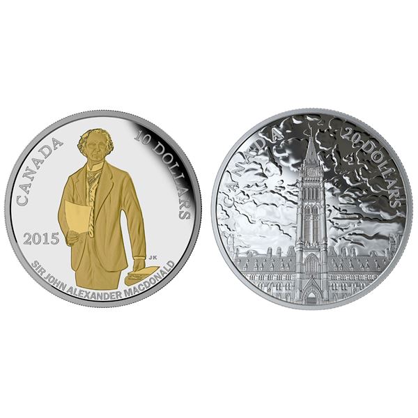 2015 $10 The Birth of Sir John A. Macdonald, 200th Anniversary & 2019 $20 Lights on Parliament Hill 