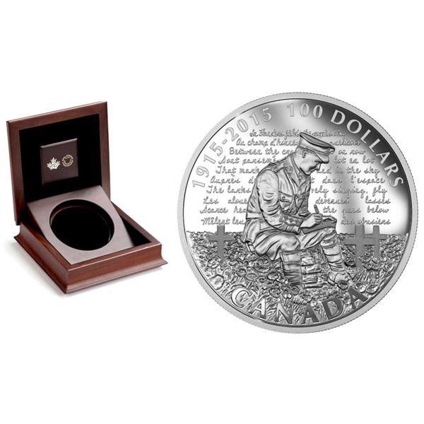 2015 $100 In Flanders Fields, 100th Anniversary - Pure Silver Coin.  Tax Exempt.