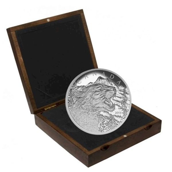 2015 $125 Growling Cougar - Pure Silver Coin.   No outter box.  Tax Exempt.