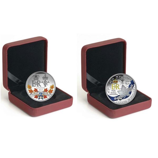 2015 $20 A Historic Reign - Pure Silver Coin, 2016 $20 A Celebration of Her Majesty's 90th Birthday 