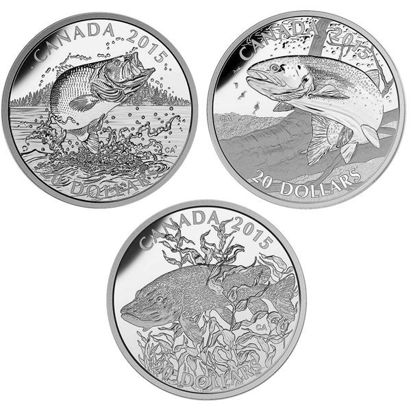 2015 $20 North American Sportfish Collection.  Lot of 3 Pure Silver Singles.  Tax Exempt.