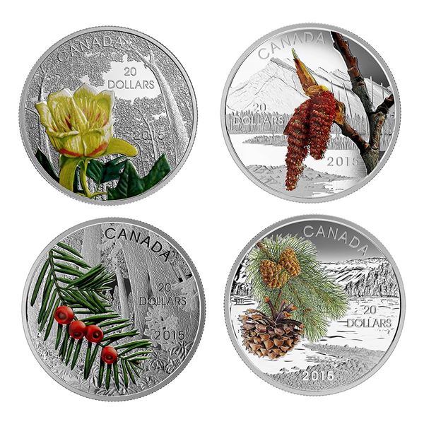 2015 $20 Set of 4 Forests of Canada.  All singles w/1 COA.  Tax Exempt.