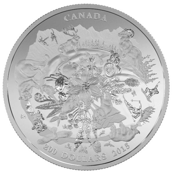 2015 $200 for $200 Canada's Rugged Mountains - Pure Silver Coin.  Tax Exempt.