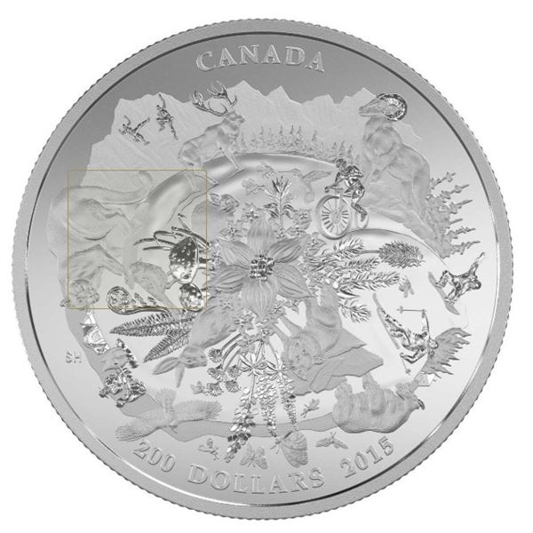 2015 $200 for $200 Canada's Rugged Mountains - Pure Silver Coin.  Tax exempt.