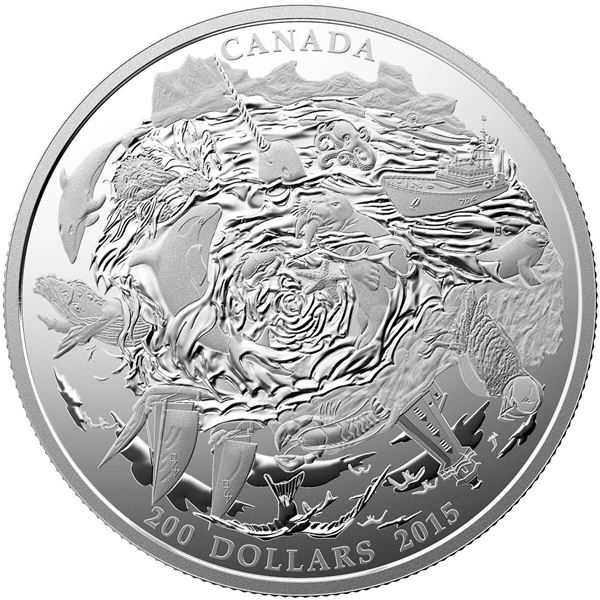 2015 $200 for $200 Coastal Waters of Canada - Pure Silver Coin.  Tax Exempt.