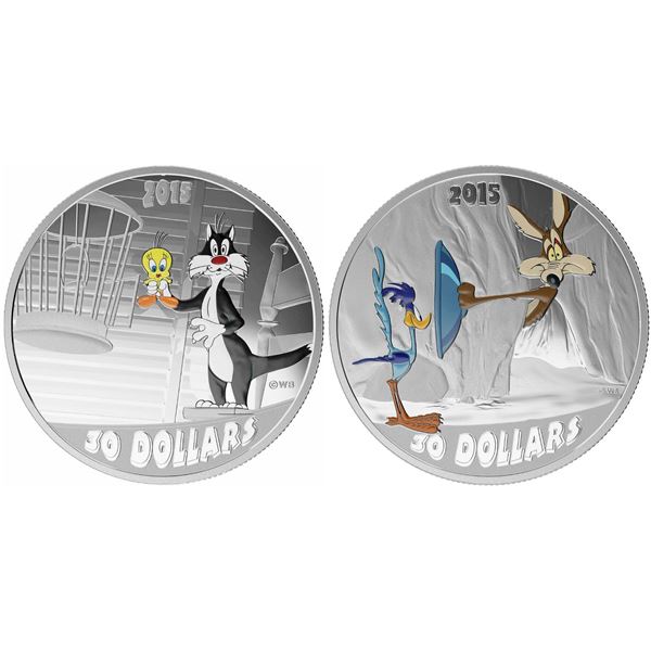 2015 $30 Looney TunesTM Classic Scenes: Birds Anonymous & Fast and Furry-ous - Lot of 2 Pure Silver 