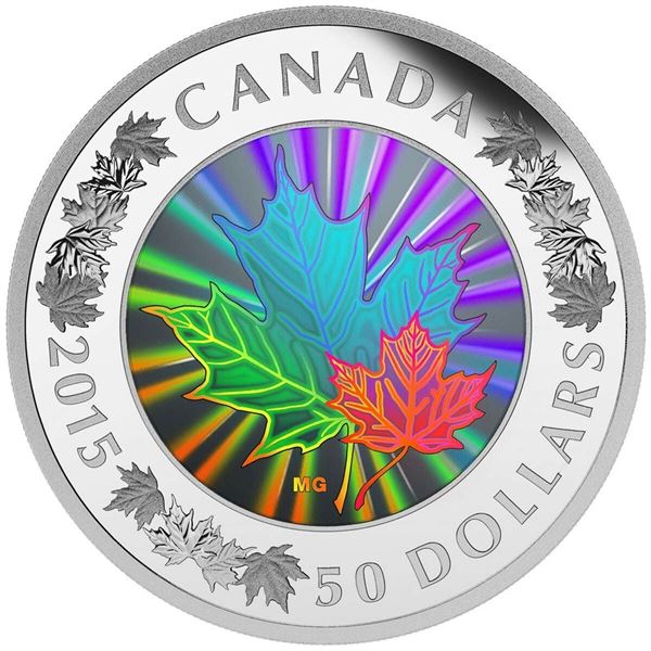 2015 $50 Lustrous Maple Leaves - 5-oz. Pure Silver Coin.  Tax Exempt.