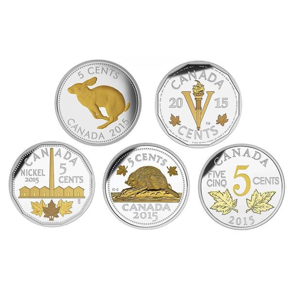 2015 5c Legacy of the Canadian Nickel - Pure Silver 6 -Coin Set.  Set includes 5 of the 6 coins,  mi