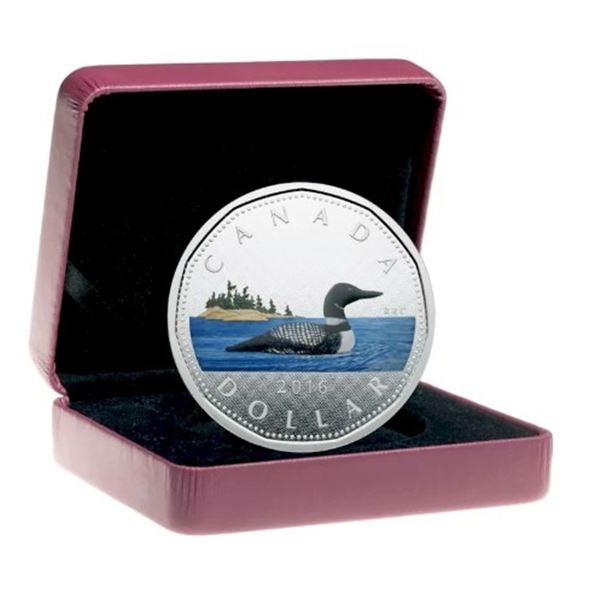 2016 $1 Big Coin Series: Loon 5-ounce Fine Silver Coloured Dollar.  Tax Exempt.