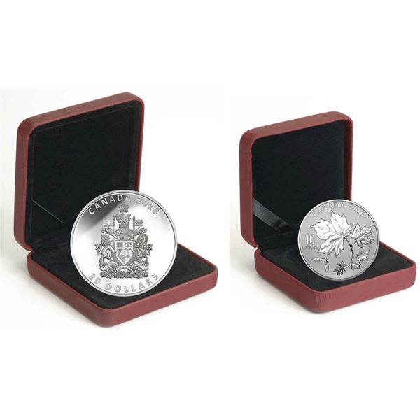 2016 $10 Canadian Maple Leaves - Pure Silver Coin, 2016 $25 The Coat of Arms of Canada- Pure Silver 