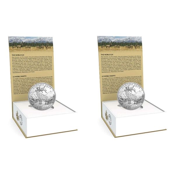 2016 $100 for $100 The Noble Elk - Lot of 2 Pure Silver Coins.  Tax exempt.