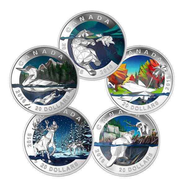 2016 $20 Geometry in Art - Pure Silver 5 Coin Set.  All singles w/4 CAO's.  Tax Exempt.