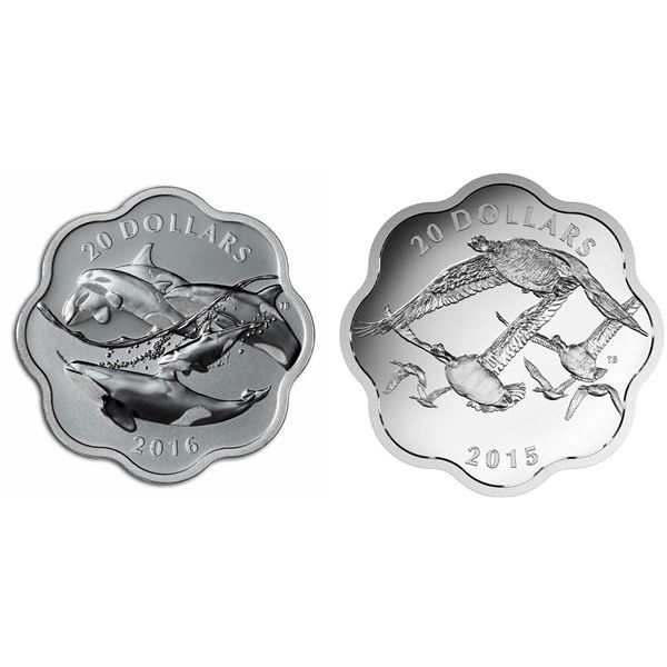 2016 $20 Master of the Sea: The Orca & Canada Goose.  Lot of 2 Pure Silver Coins.  Tax Exempt.