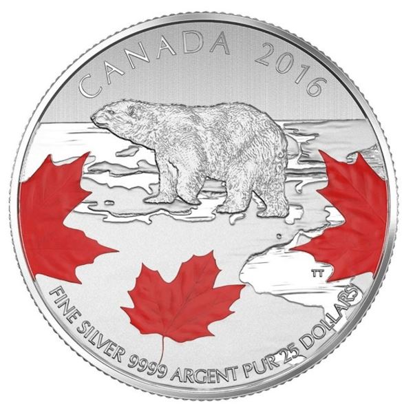 2016(5) $25 for $25 True North - Pure Silver Coin.  No box.  Lot of 5 coins.  Tax Exempt.