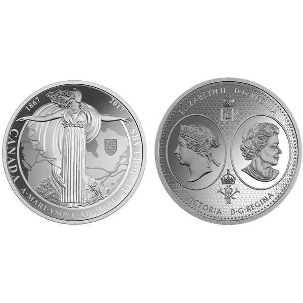 2017 $100 1927 Diamond Jubilee of Canadian Confederation - Pure Silver Coin.  Tax Exempt.