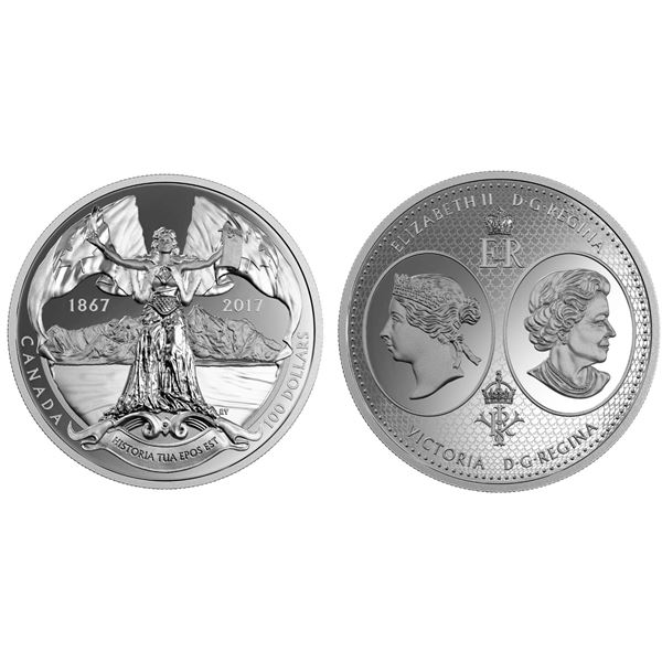 2017 $100 The 150th Anniversary of Canadian Confederation - 10 oz. Pure Silver Coin.  Tax Exempt.