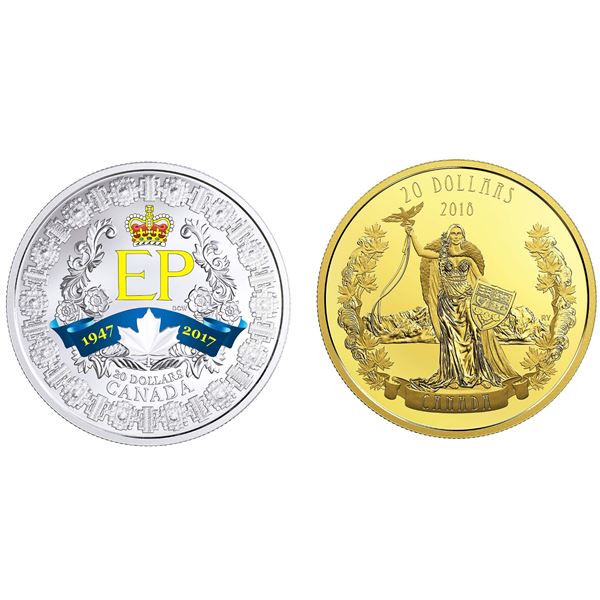 2017 $20 A Platinum Celebration & 2018 $20 A Modern Allegory : Borealia - Lot of 2 Pure Silver Coins