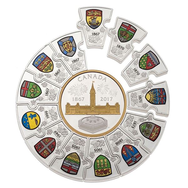 2017 $20 and $50 Canada 150 Puzzle - 14 Piece Pure Silver Coin Set.  Tax Exempt.