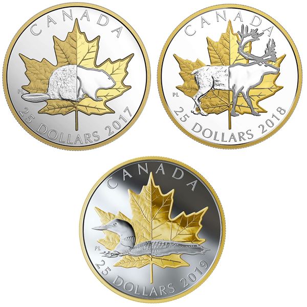 2017 $25 Timeless Icons: Beaver, 2018 $25 Timeless Icons: Caribou & 2019 $25 Timeless Icons: Loon - 
