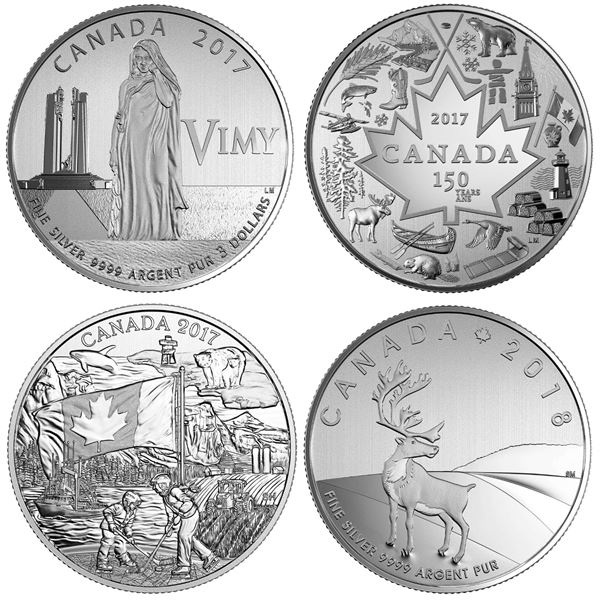 2017 $3 The Spirit of Canada, $3 100th Ann. Battle of Vimy Ridge, $3 Heart of our Nation(5), 2018 $3