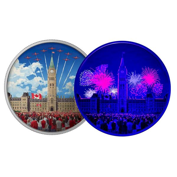 2017 $30 Celebrating Canada Day - 2 oz. Pure Silver Coin with Bonus Black Light.  Tax Exempt.