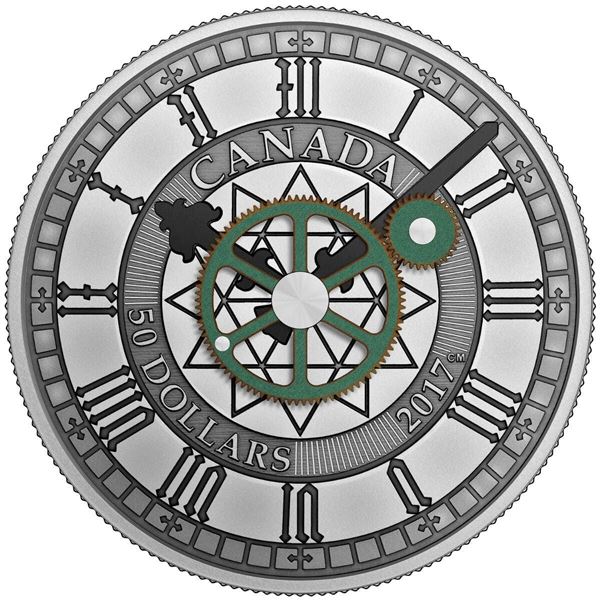 2017 $50 Peace Tower Clock, 90th Anniversary - Pure Silver Coin.  Tax Exempt.
