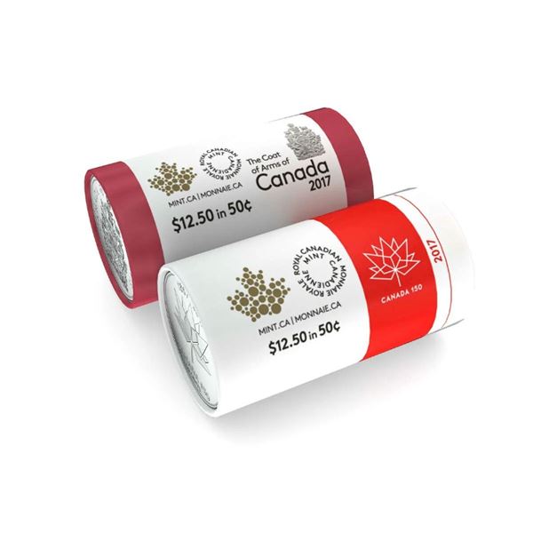 2017 50c Coat of Arms and Canada 150 Special Wrap Rolls - 2 Pack
