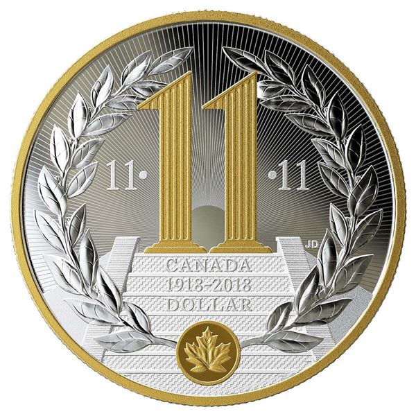 2018 $1 100th Anniversary of the Armistice of the First World War (2) - Lot of 2 Pure Silver Coins. 