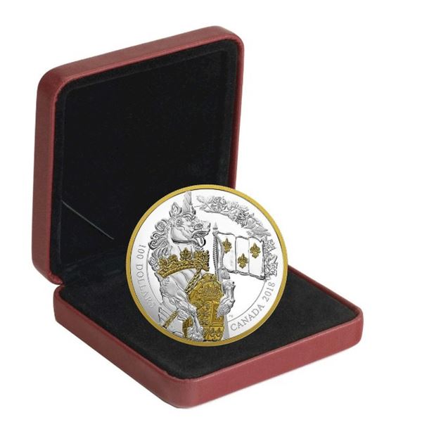 2018 $100 Keepers of Parliament: The Unicorn - Pure Silver Coin.  No outter box.  Tax Exempt.