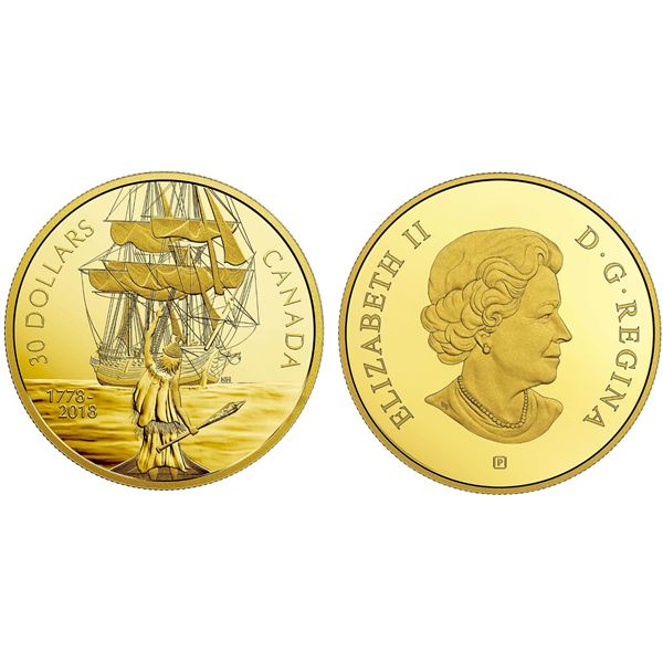 2018 $30 Captain Cook and the HMS Resolution - Pure Silver Coin.  Tax Exempt.