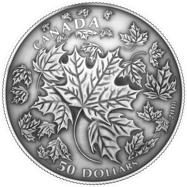 2018 $50 Maple Leaves in Motion - Pure Silver Coin.  Tax Exempt.