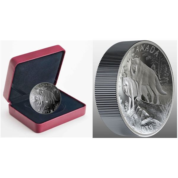2019 $100 Nature's Grandeur: Wolves - Double Concave Pure Silver Coin.  Tax Exempt.