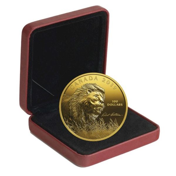 2019 $100 Robert Bateman: Into the Light - Lion - Pure Silver Coin.  Tax Exempt.