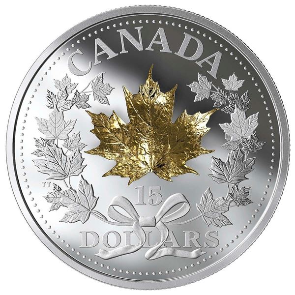 2019 $15 Golden Maple Leaf - Pure Silver Coin.  Tax Exempt.