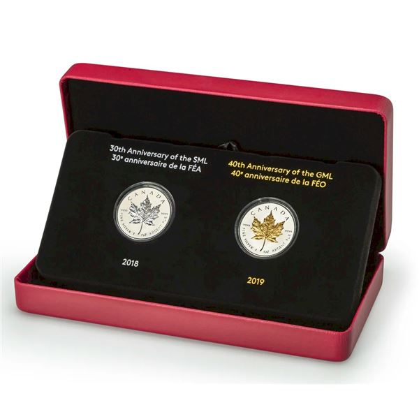 2019 $20 Anniversary of the Maple Leaf - 2 Coin Fine Silver Set.  Tax Exempt.