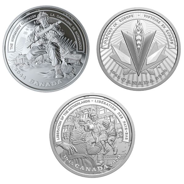 2019 $20 The Normandy Campaign, 2020 $20 Victory in Europe(2) & 2020 Liberation of the Netherlands. 