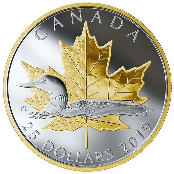 2019 $25 Timeless Icons: Loon - Pure Silver Piedfort Coin.  Tax Exempt.