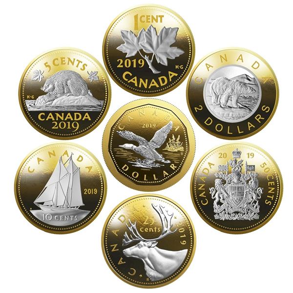 2019 Big Coin 5 Ounce Series - Pure Silver 7 Coin Set. Tax Exempt.