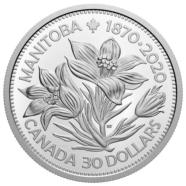 2020 $30 Manitoba 150: United in Celebration - Pure Silver Coin.  Tax Exempt.