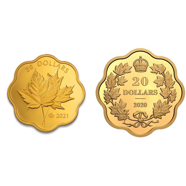 2020 $20 Iconic Maple Leaves & 2021 $20 Iconic Maple Leaves - Lot of 2 Pure Silver Coins, 1 x w/case